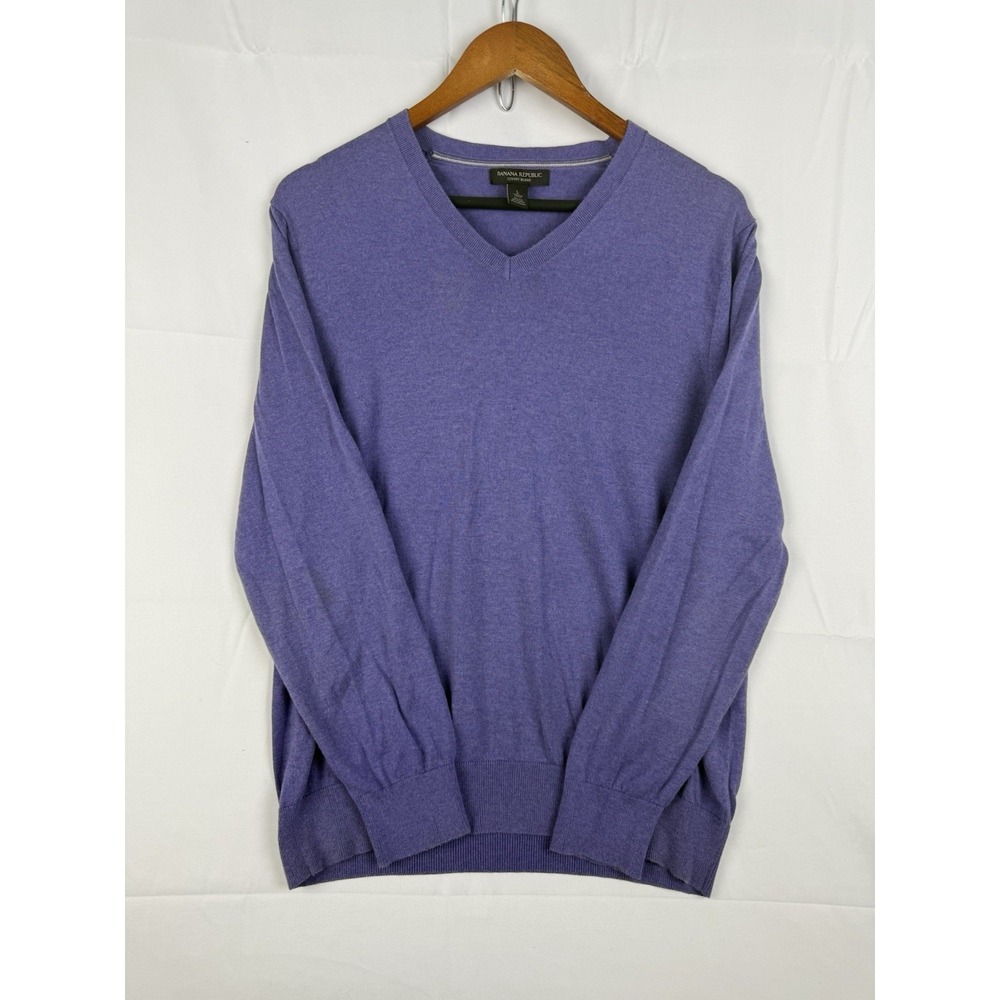 Banana Republic Men SZ. L Silk Cashmere Luxury Blend V-Neck Sweater Purple Lilac